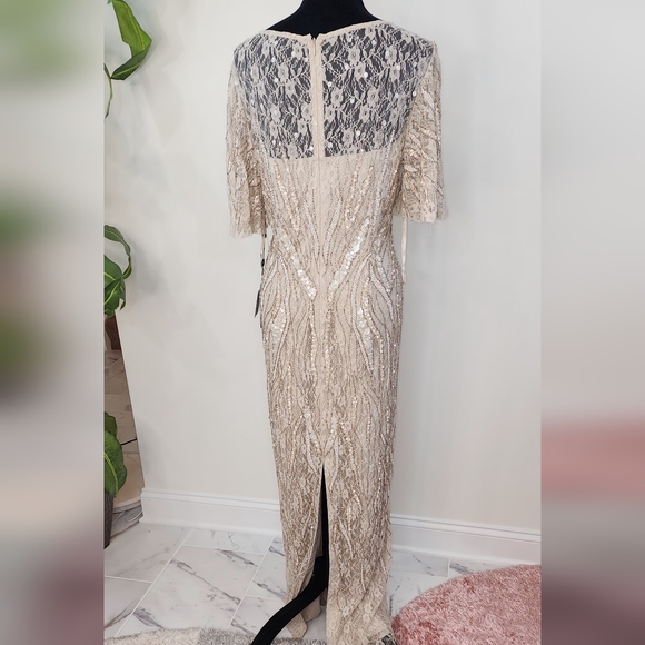 Adrianna papell embellished sequined lace column gown with Flutter sleev… - Picture 16 of 16